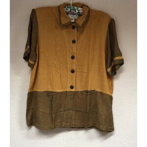 Country Wear Casuals Medium Brown Colorblock Button Up Short Sleeve Shirt Top